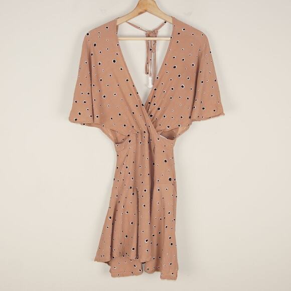 Faithfull the Brand Alto Brown Dot Print Side Cut Out Mini Dress Womens Sz 2 - Picture 1 of 8